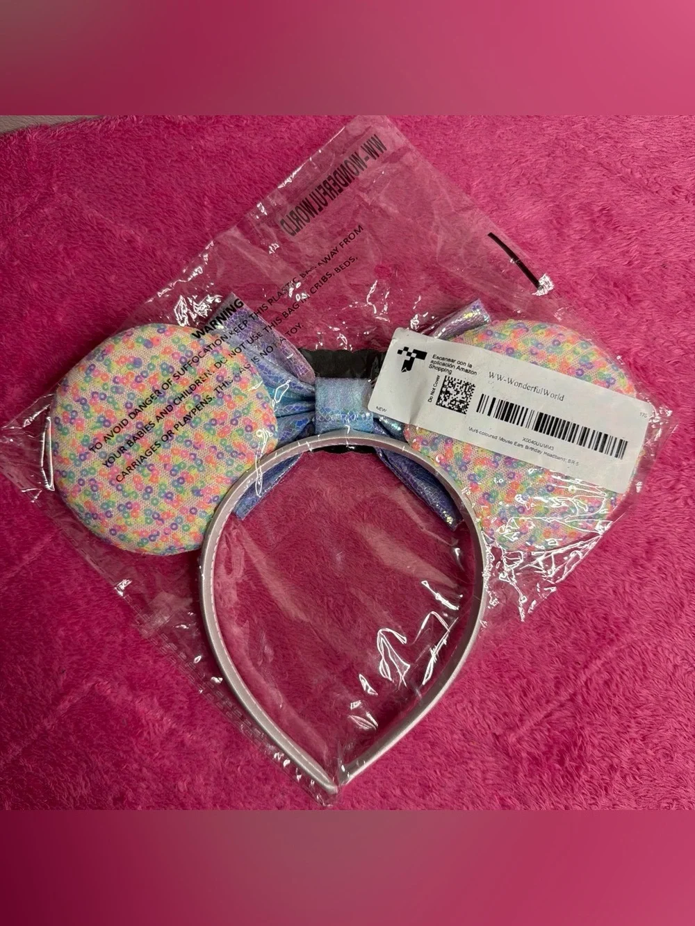 Wonderful World Iridescent Sequin Minnie Ears Headband - Pastel Rainbow